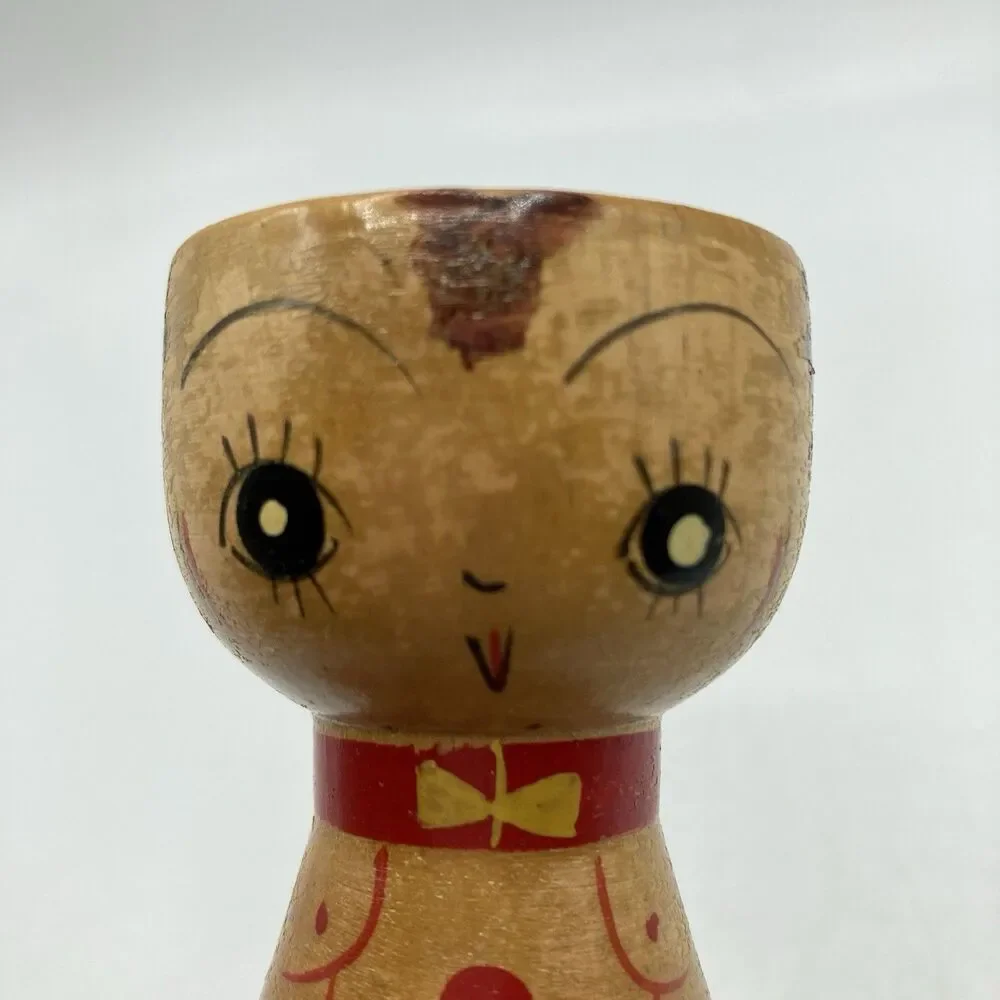 2 Vintage Wooden Japan Hand Painted Egg Cups His & Hers Mr & Mrs Folk Art Style